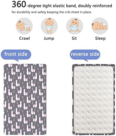 Lhama com tema de mini folhas de berço, lençóis de berço portáteis lençóis de colchão para bebês para meninas meninas, 24 “x38”,