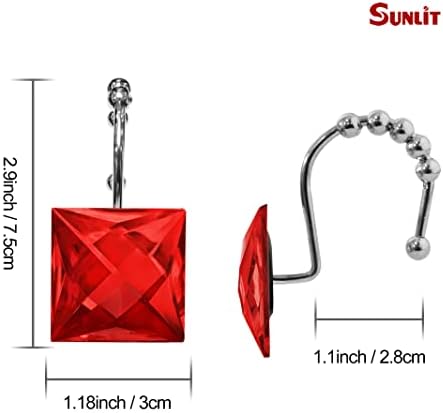 Design de luxo iluminado Sunury Square Diamond Crystal Gem Bling com Glide Balls Ganchos de Cortina de Chuar