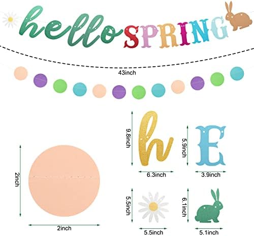 Olá primavera e feliz banner de páscoa - decoração de festa de páscoa bandeira guirlanda para lareira de manto - happy bunny