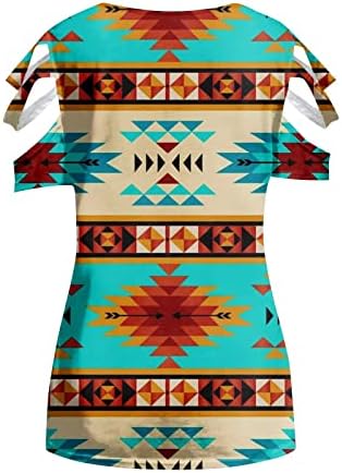 Túnica feminina tópica impressa ombro frio de manga curta verão solto tamis camisetas clássicas casuais v pescoço astecas tops blusas