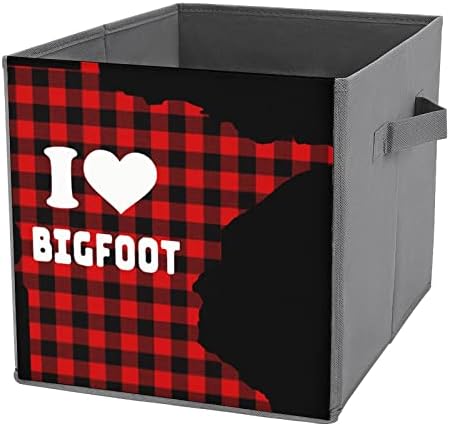Minnesota I Love Bigfoot Storage Cubes com alças Bins de tecido dobrável Organizando cestas para prateleiras armário