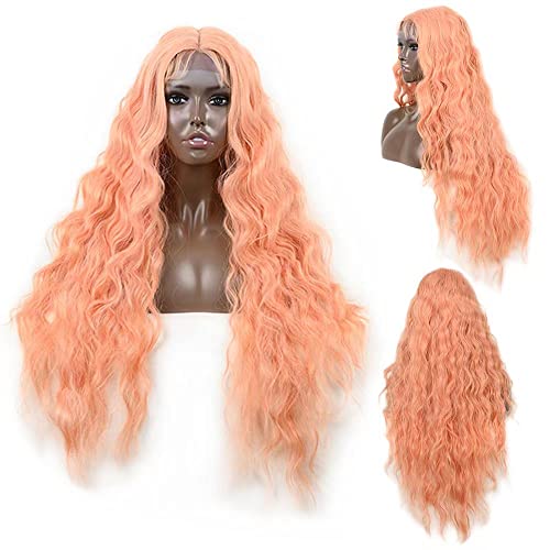 Perucas rosa kry para mulheres perucas frontal de renda de 32 polegadas de comprimento a onda de onda de onda de