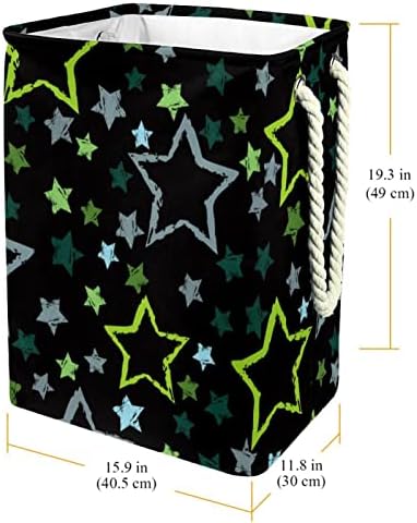 Indicultor de estrelas verde escuro padrão Padrão grande lavanderia cesto cesto de roupas prejudiciais à prova d'água para organizador