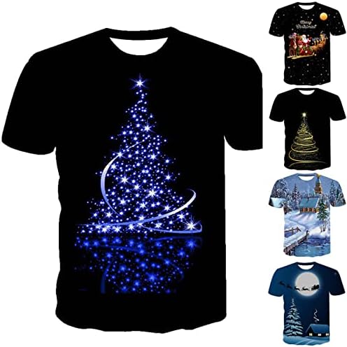 Camisa de Natal de manga curta para homens, camiseta impressa em 3D, roupas de natal, camiseta casual redonda, tops