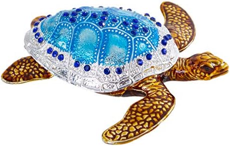 Yu Feng Blue Tartaruga marinha estatuetas de tartaruga colecionável Caixas de jóias de bugigangas