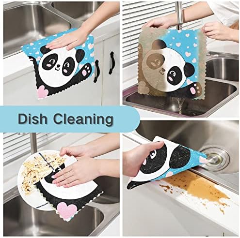 Cataku Dia dos Namorados Panda Panos de prato de cozinha para lavar pratos de lavagem reutilizável Toalhas de pano de pano