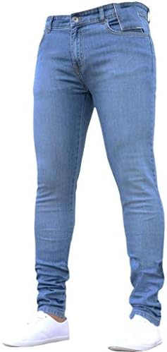 Calças de jeans ubst para homens, calças lavadas vintage de rua Moda elástica de tamanho elástico Slim fit