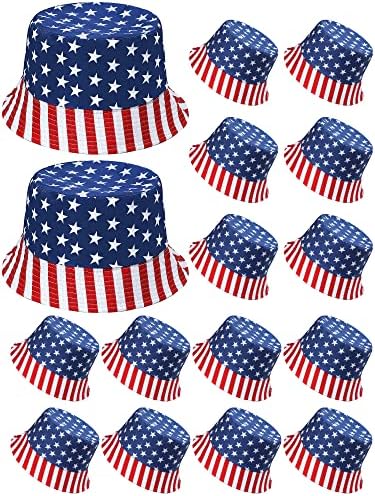 16 PCs American Flag Bucket Bucket Packable 4 de julho Fisherman Hats EUA Hat Bucket Hat Patriótico Viagem de Viagem