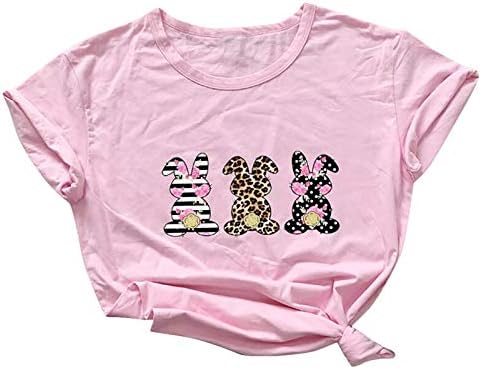 Moda Leopard Páscoa T-shirt Bunny para mulheres Camisas de coelho listradas flora