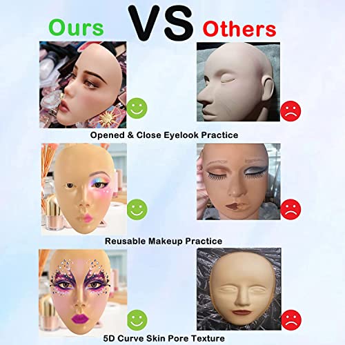 Sixdian Brown Makeup Practice Full Face, 5D Silicone Practice Board Face Board com pincéis, esponja, cílios e delineador para artistas