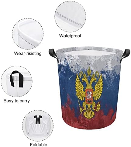 Vintage Russia Eagles Flags Roupa de lavanderia Couca dobrável Roupas altas cestando com alças Bolsa de armazenamento