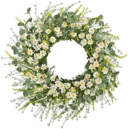 Grbambi de 22 polegadas Daisy Flower Spring Grinalh com Eucalyptus Green Folhas Wreathhouse Wrinal