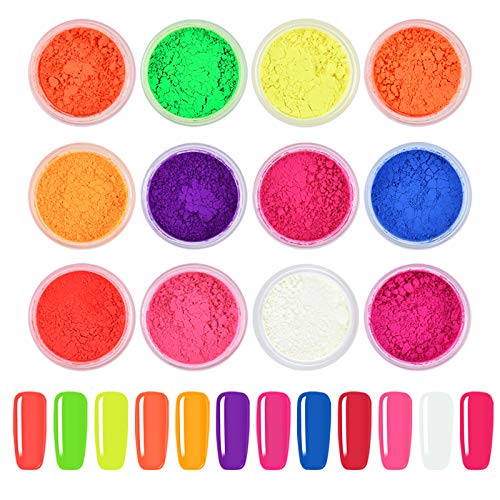 Propriedade 12 caixas pigmentos pregos em pó, colorido colorido de colorido unhas pigmentos de poeira gradiente de glitter