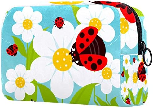 Bolsa de maquiagem tbouobt bolsa de bolsa cosmética bolsa bolsa com zíper, desenho animado de animais de flores primavera