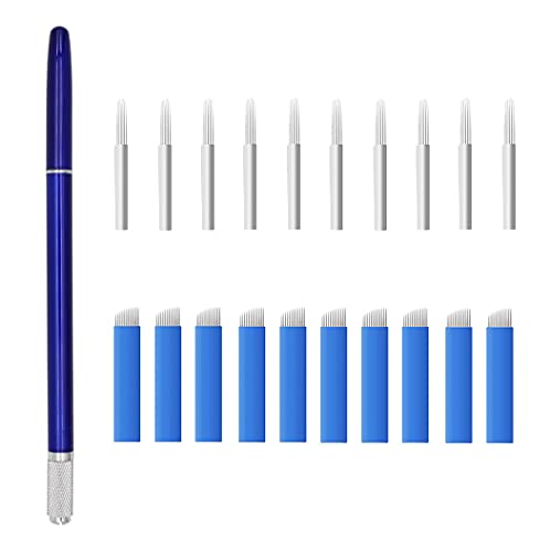 Caneta de sobrancelha manual de caneta Manual de Microblading da Xiaoyu com sugestões de maquiagem permanente de agulha, azul