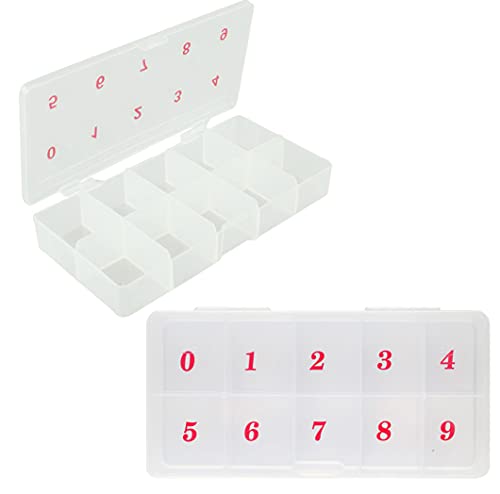 Caixa de armazenamento de dicas de arte de unhas falsas de 2 pacote, 10 grades de grade de grade plástica unhas shinestone