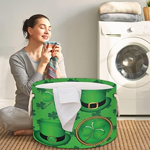 Saint Patrick's Day Green Hat Green Round Cestos para cestas de lavanderia de armazenamento com alças cestas de armazenamento de cobertores