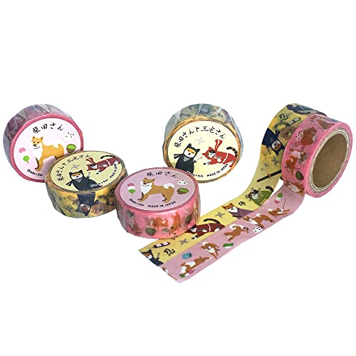 Pacote de fitas feitas no Japão: 2 shiba cão e 2 fita de fita/máscara ninja washi de gato. Fitas de papel decorativas para artesanato