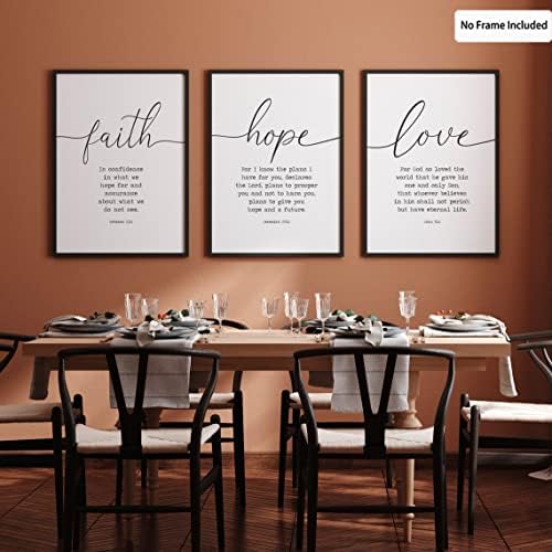 Faith Hope and Love Bíblia Versículos 3 peças Canvas de parede Decoração de arte serenidade Arte da parede de oração ou sala