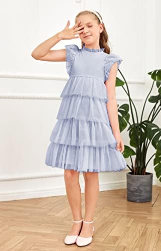 Vestido de tule de coutgo girl vestidos de manga vestidos de pilhagem de verão cor de cor sólida tutu saia 5-14 anos