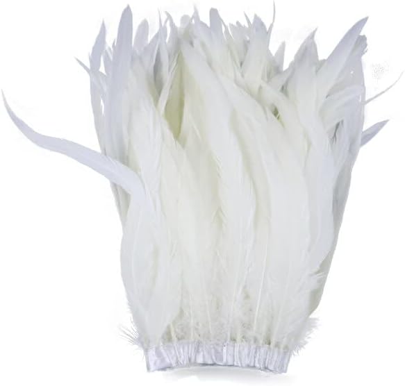 1 metro de penas brancas de penas de cauda de 25-30cm plumas de galo marginal para decoração de roupas de bordado para costura