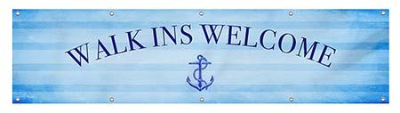 CGSignLab | Walk Ins Welcome -Welcoms -nutical Stripes Banner de vinil ao ar livre para serviços pesados ​​| 8'x2 '