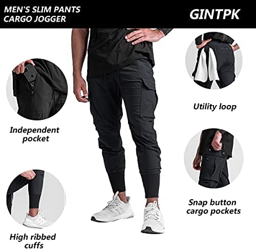 Gintpk Men Slim High Rib Cargo Jogger calças cônicas