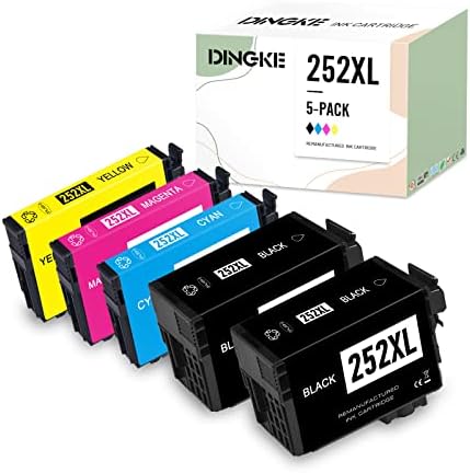 Dingke 5-Pack 252xl Cartucho de tinta Remanufaturado para uso 252xl T252XL com força de trabalho WF-7710 WF-3640 WF-3630 WF-3620