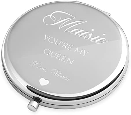 Espelho compacto personalizado da Maveron Silver para mulher - acessório de bolsa cosmética para menina - 2,6 x 2,6 x 0,5 polegadas