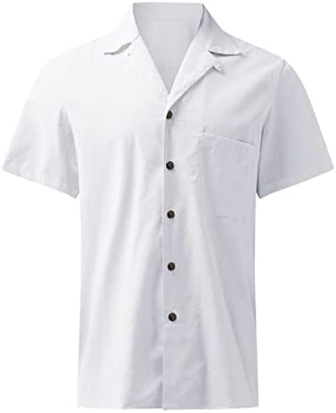 Camisas de linho de algodão masculinas 2023 Summer Summer Solid Color Button Casual Down camisa com bolsos Tops de manga curta