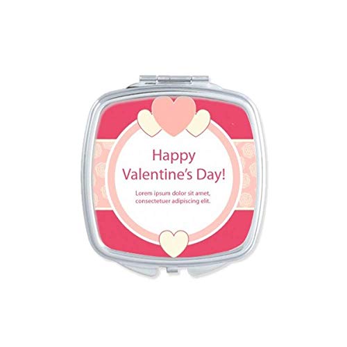 Pink Feliz Dia dos Namorados Coração e Rosa Espelho Portátil Compact Pocket Maquia