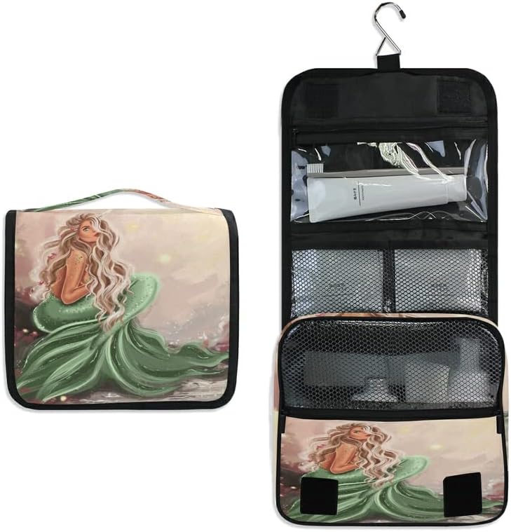 Bolsa de higiene pessoal pendurada Mermaid Girl Makeup Travel Bag para produtos de higiene pessoal portátil de higiene pessoal