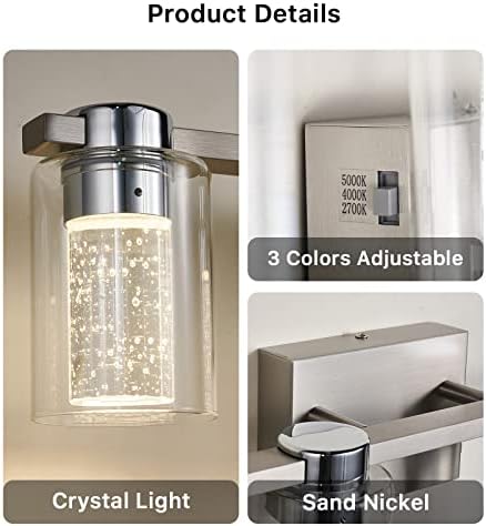 Luz da vaidade do banheiro Eatich, luminárias de banheiro de níquel escovado, luminárias de banheiro moderno lideradas por LEDs,
