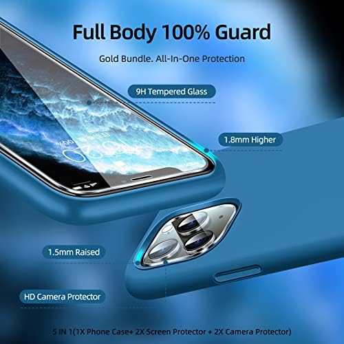 Jtwie [5 em 1 para iPhone 11 Pro Max Cases com protetor de tela e protetor de lente de câmera, capa de telefone de