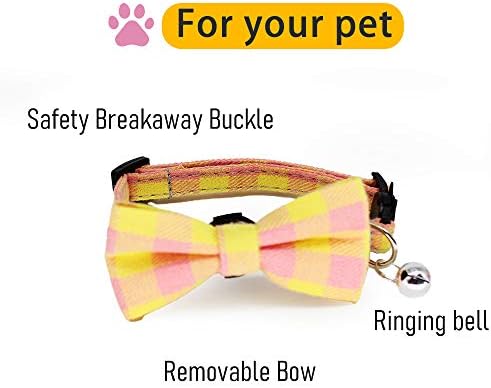Charmsong 2 Pack Fresh Plaid Breakaway Gato Collar com Bell & Bowtie Cola Corte de Kitty 6.5-10,5 Vermelho e Amarelo