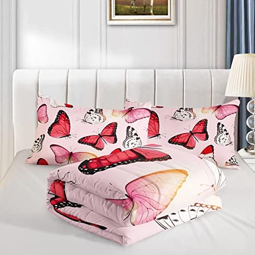 Conjunto de edredom de borboleta rosa de Bsntho para meninas Red Butterfly Butterfly Kids Bedding Conjunto de tamanho