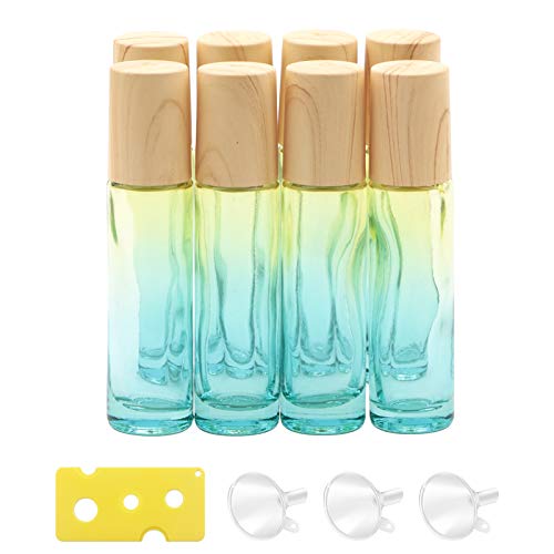 Newzoll 8pcs 10ml Roll de vidro em garrafas amarelo gradiente azul garrafas Recipiente de frascos para óleos essenciais