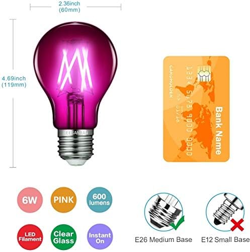 Lâmpadas Edison LED de 3pack rosa, Base E26 Média 6W, Dimmable…