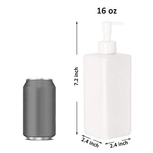 Youngever 5 pacote de 16 onças de garrafas de bomba de plástico, garrafas de bomba de plástico quadradas recarregáveis ​​para
