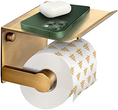Porta de papel higiênico de ouro Ludodo com prateleira de telefone, suporte de rolo de papel higiênico com prateleira de