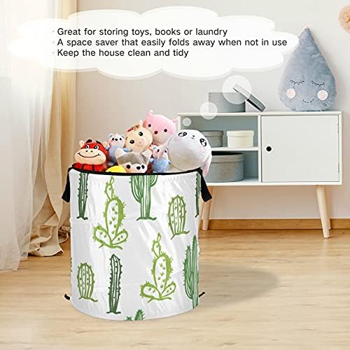 Cactus Pop -up Laundry Horting com tampa de zíper cesta de roupa dobrável com alças Organizador de roupas de cesta de armazenamento