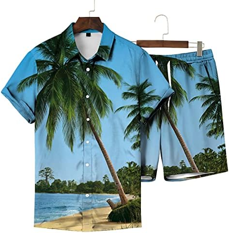 4zhuzi masculino de camisa de praia engraçada, camisetas casuais de botão de botão curta e shorts ternos de camiseta havaiana