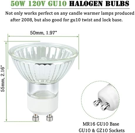 Lâmpadas de halogênio Aruigu NP5 GU10, 6 pacote GU10 120V 50W Candle mais quente, diminuído, com tampa de vidro, lâmpada