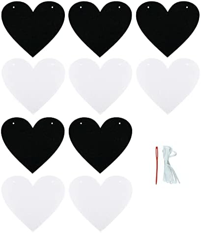 FazhBary 5,9 polegadas Black White Felt Heart Garland Banner Banner para Valentines para Decoração de festa de Bachelorette