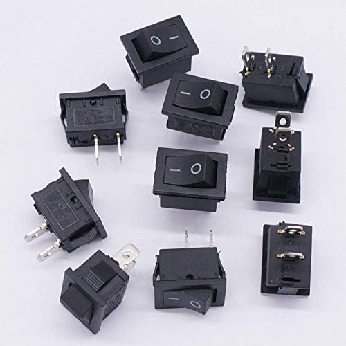 DASEB 10PCS AC 250V/6A, 125V/10A ， BLACK ON/OFF SPST 2 PIN 2 Posição Mini Rocker Switches Switch