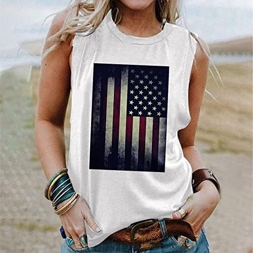 Camisa de bandeira americana de tanque de verão feminina para mulheres 4 de julho Tops Tops USA Stars Stars Stripes Sleeseless Patriótico