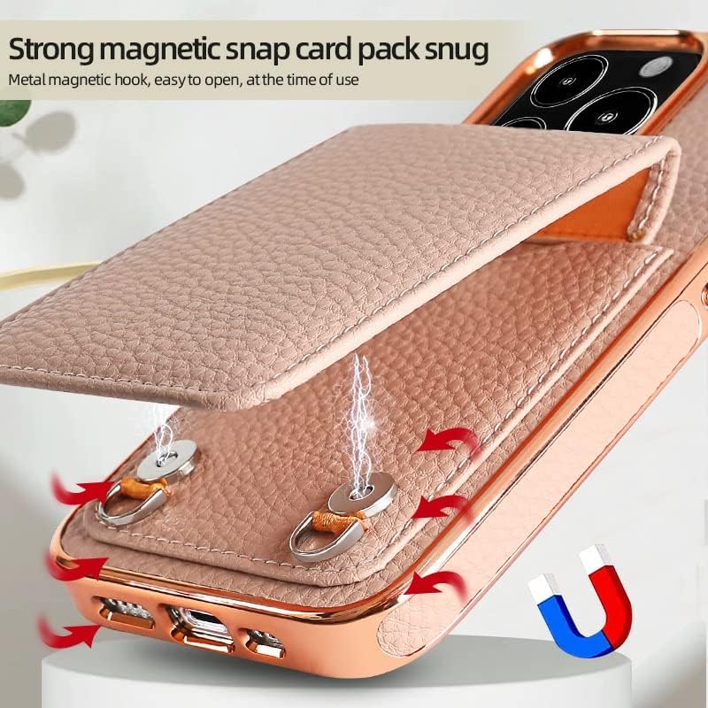 Caixa de proteção contra coldre de proteção compatível com iPhone 14 Pro Max, couro premium+moldura eletroplatada, caixa de proteção