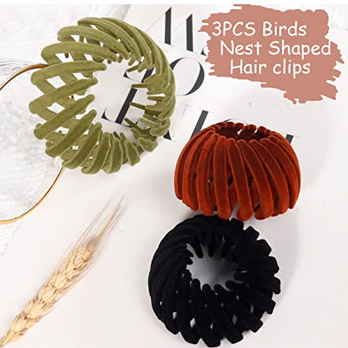 3 PCs Bird Nest Hair Clipes Portador de rabo de cavalo Bun Barz Bun Clip Acessórios para mulheres e meninas Velvet Expansível