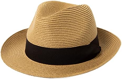 Comhats upf 50+ unissex sun palha fedora chapéu para mulheres homens, chapéu de praia compacável enquadra o chapéu de panamá UV
