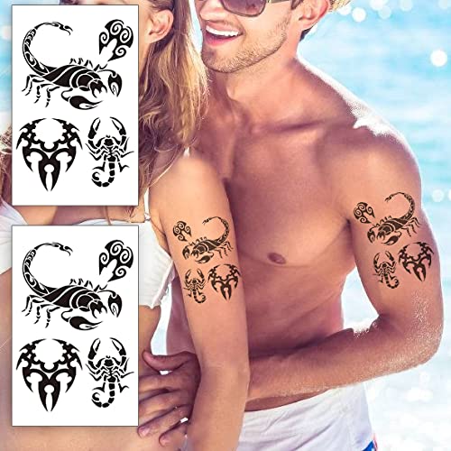 2 folhas adesivas realistas de tatuagem temporária tatuagens falsas Arte do corpo preto Tottoos de peito para adolescentes homens